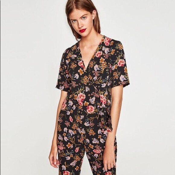 NWT ZARA Trafaluc Collection Floral Jumpsuit Small - Picture 2 of 9